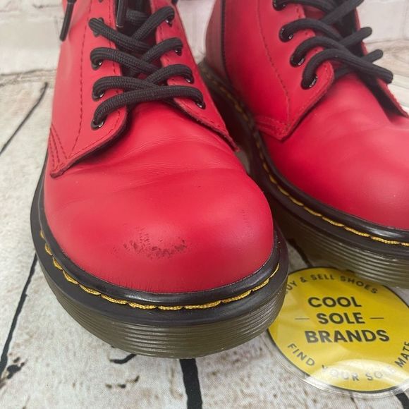 Dr. Martens leather lace up boots, red. US 1J - Picture 10 of 11
